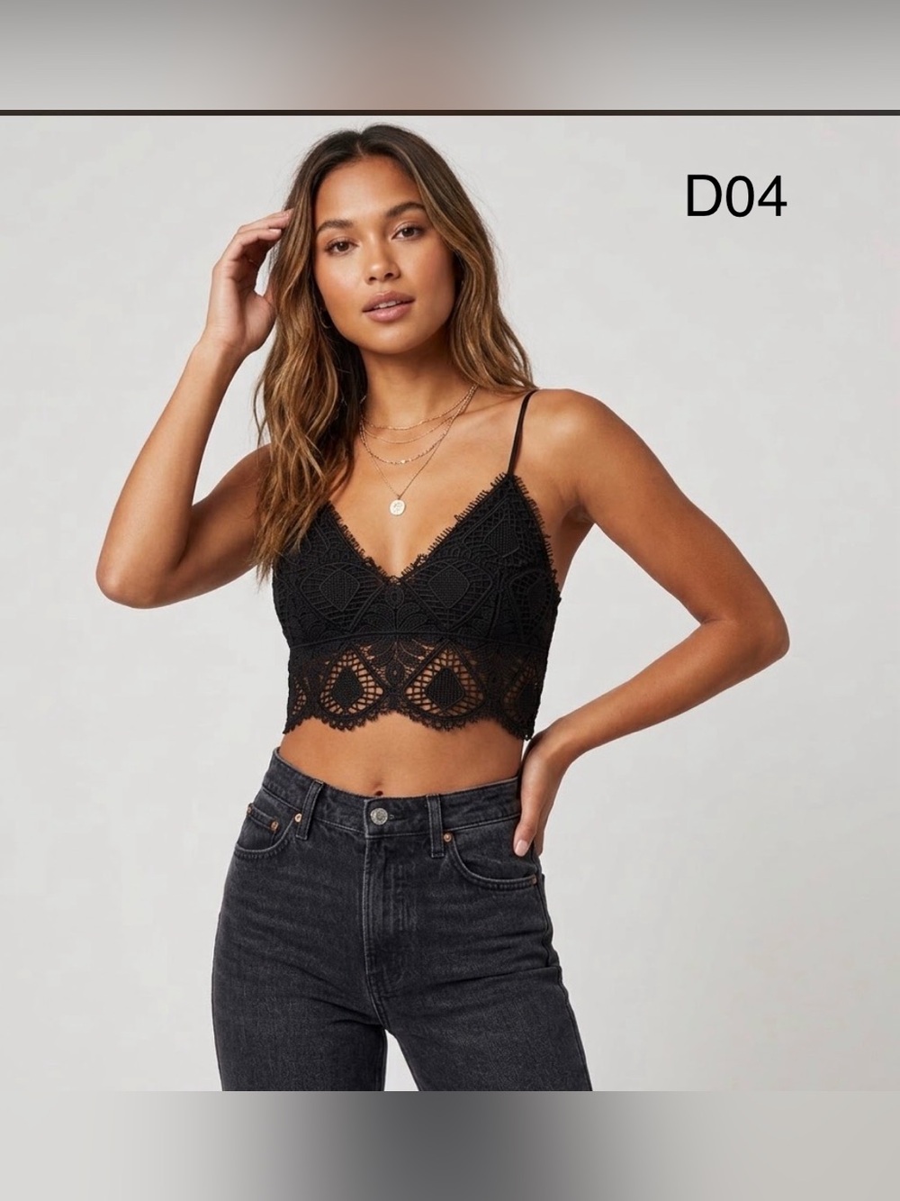 Anemone Black Crochet Lace Camisole Bralette,Size Small